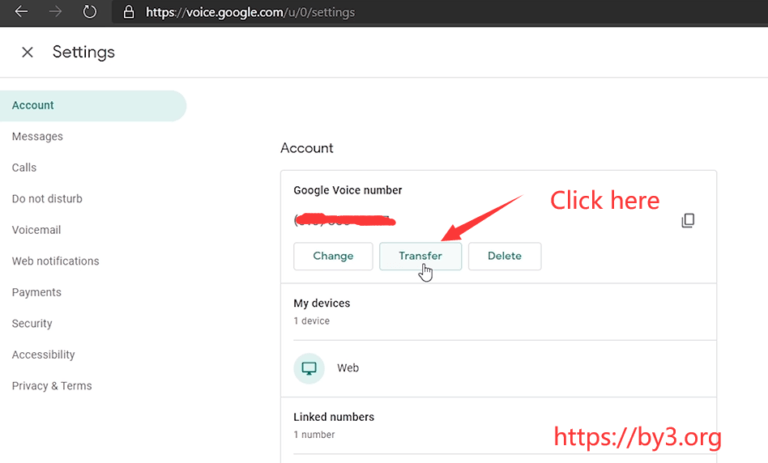 how to transfer a google voice number to another account