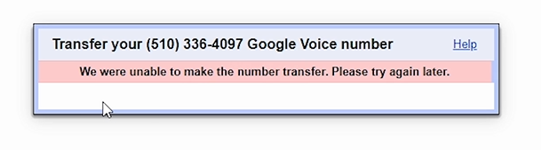 We were unable to make the number transfer. Please try again later.